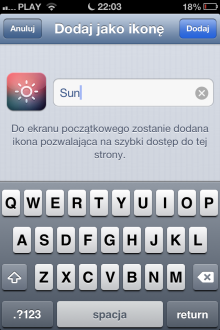 Sun - aplikacja webowa na iOS (iPhone, iPad, iPod touch)